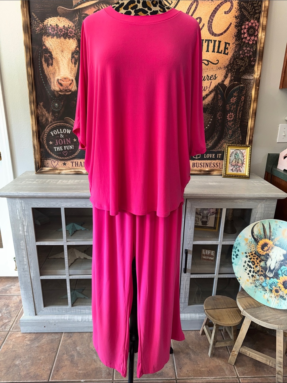 NWT Dear Scarlett Hot Pink 2 PC Oversized Top & Wide Leg Women's XL